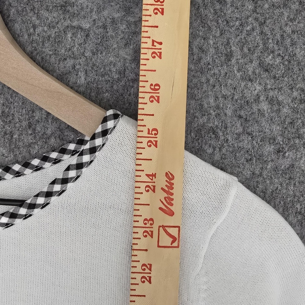 Talbots Sweater‎ Womens M White Pineapple Knit Gingham Trim Button Cuff Pullover - Picture 11 of 13